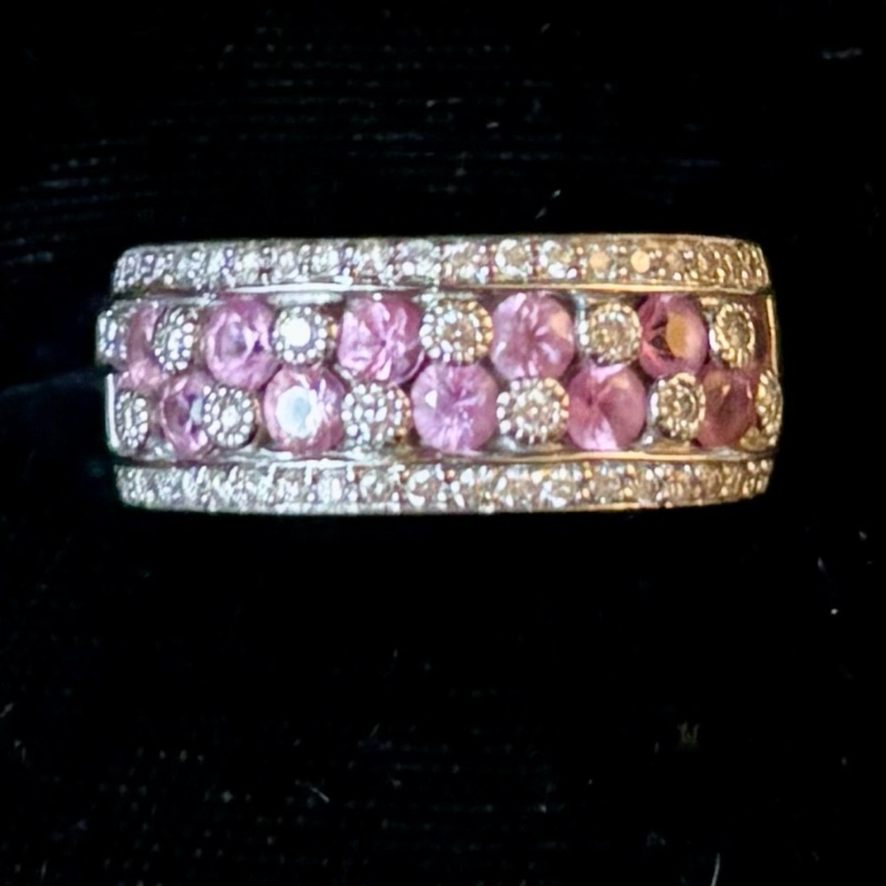SOLD LeVian 14k White Gold Diamond And Pink Sapphire Ring Size 8.75 Beautiful!